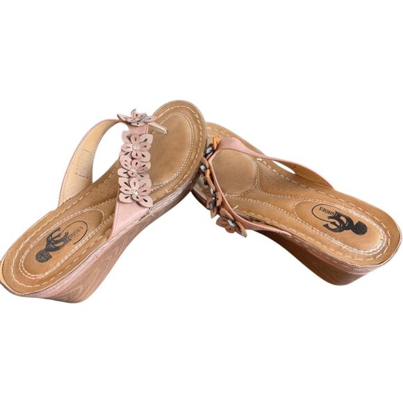 G C Shoes Womens 8 M Rachel Wedge Thong Sandal Comfort Mauve Pink - Picture 6 of 14